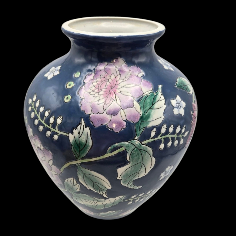 Vintage Porcelain Vase Peonies Flowers Asian